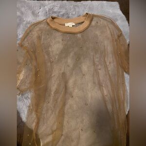Nude pearl mesh top - M - caramel